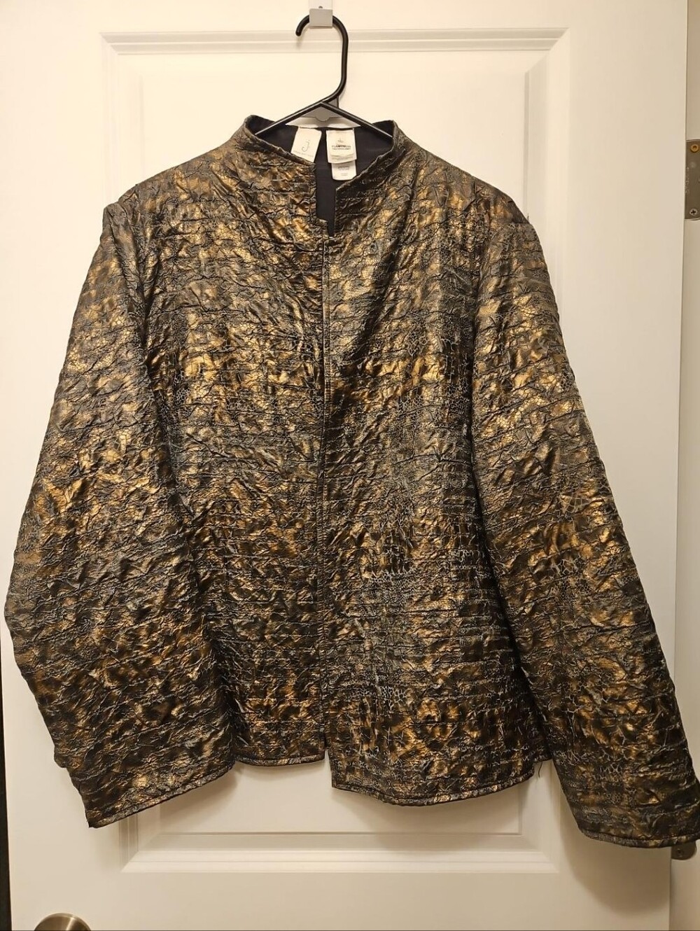 Jones New York L Metallic Snakeskin Textured Statement Jacket Reversible-Look